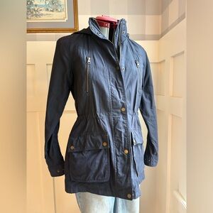 Orvis River Road Waxed Navy Hooded Field Jacket Small